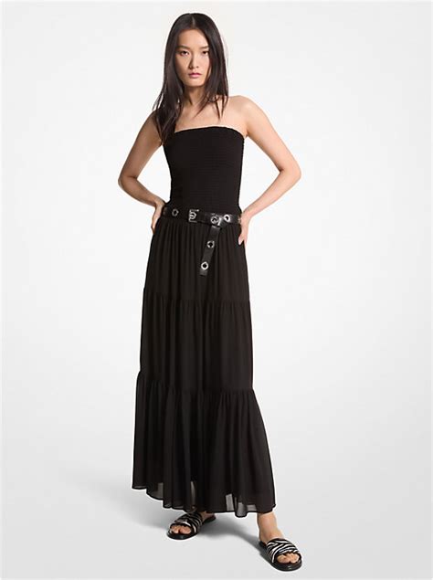 michael michael kors tiered smocked maxi dress black